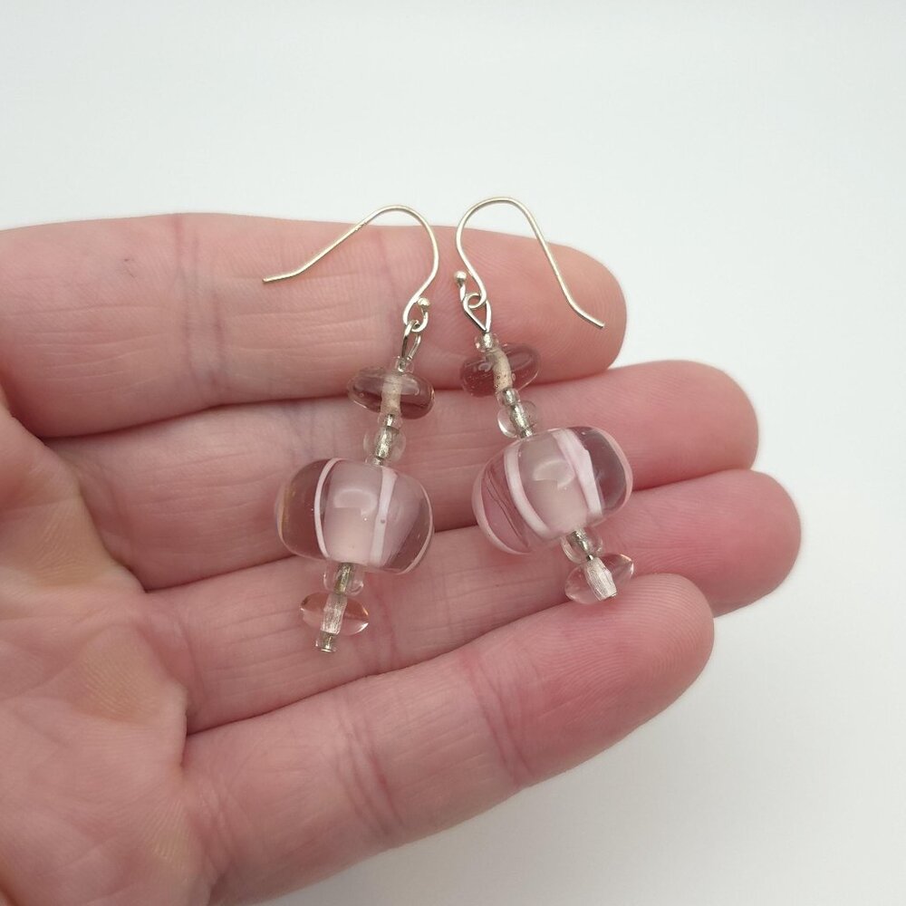 Sterling Silver Handmade Pink And Clear Glass Earrings A1177